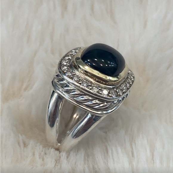 David Yurman Black onyx diamond & Silver Ring 18k Gold Accents size 8 - Picture 5 of 8